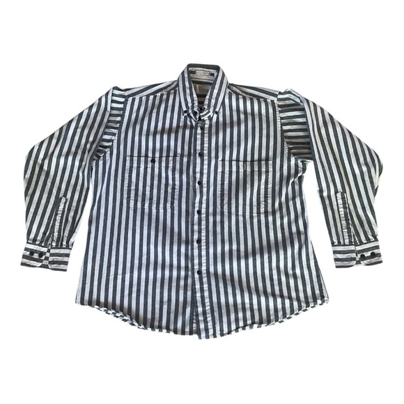 Kenny Rogers Black White Striped Button Down Shirt Size Large 16-16.5 100% Cotto - Picture 2 of 5